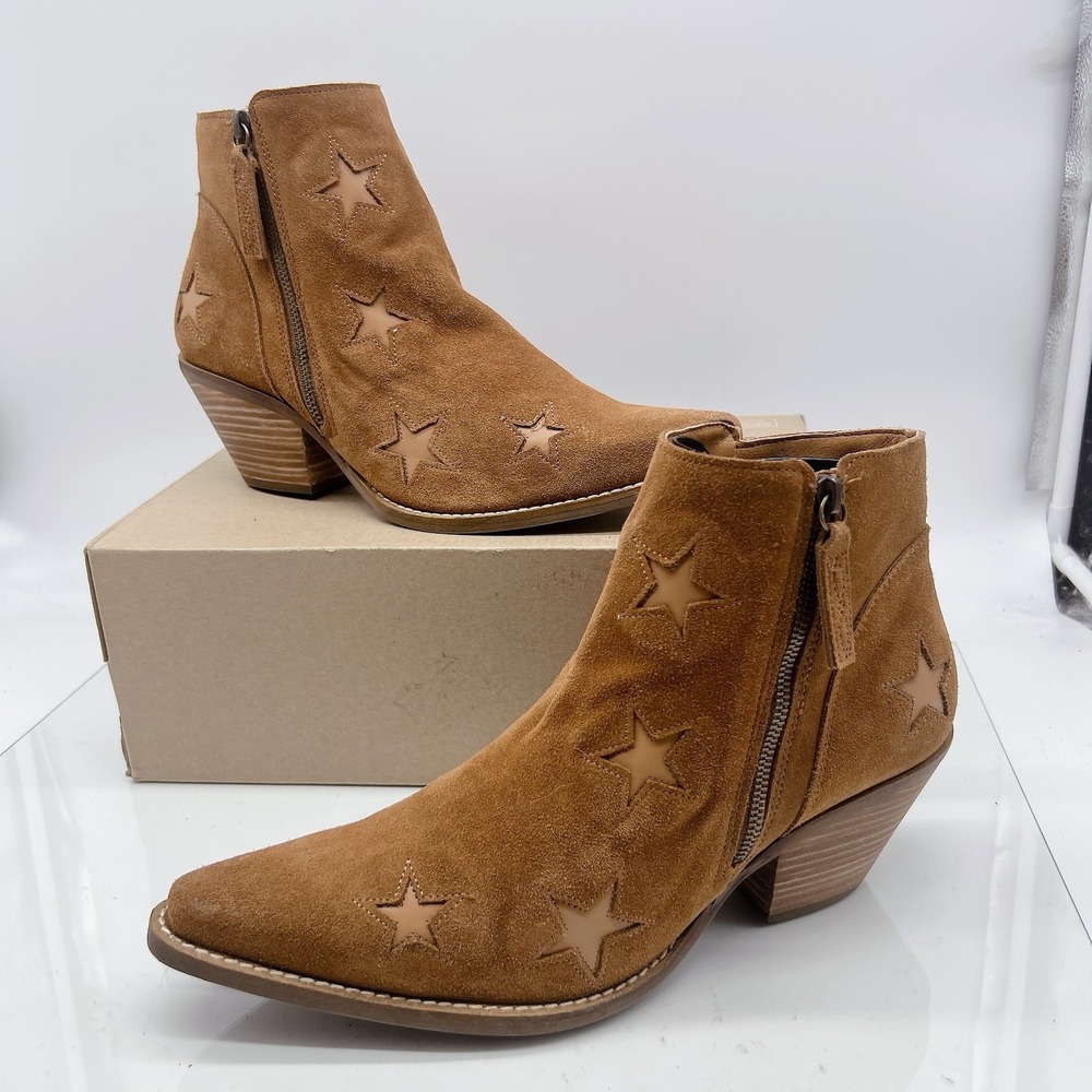 Dingo Little Star Camel Western Ankle Boots Booties Brown Suede Leather US 10